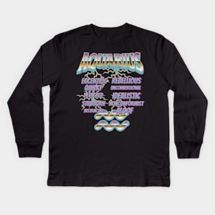 Aquarius Retro 90s Band Zodiac Birthday Traits Lightning Kids Long Sleeve T-Shirt